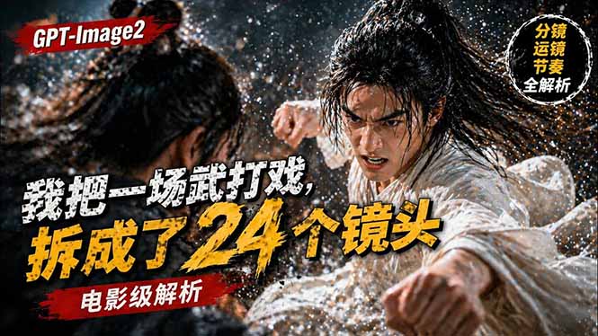 用GPT-Image2，把一段武打对决拆成24个连续镜头，从人物建立、动作衔接、运镜节奏，到情绪爆发-云阁资源网