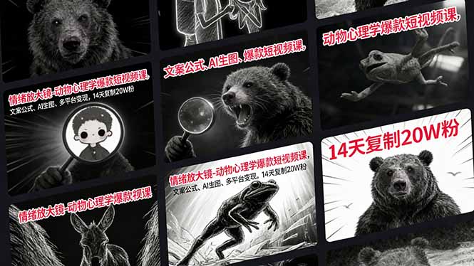 情绪放大镜-动物心理学爆款短视频课，文案公式、AI生图、多平台变现，14天复制20W粉-云阁资源网